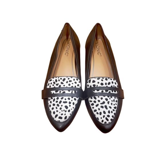 Vionic Savannah Flat Leather and Suede Loafer Spotted Black/White Size 7.5 - Picture 2 of 10